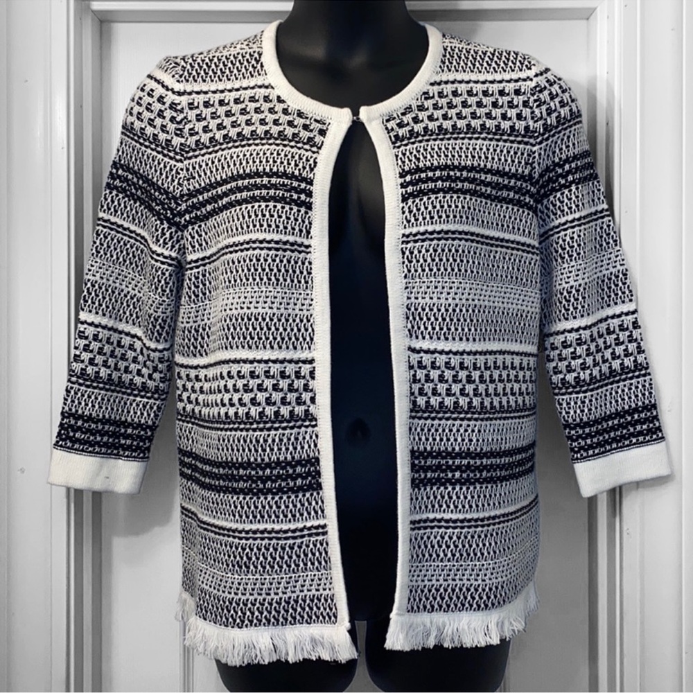 New! Kasper Knit 3/4 Sleeve Flyaway Jacket